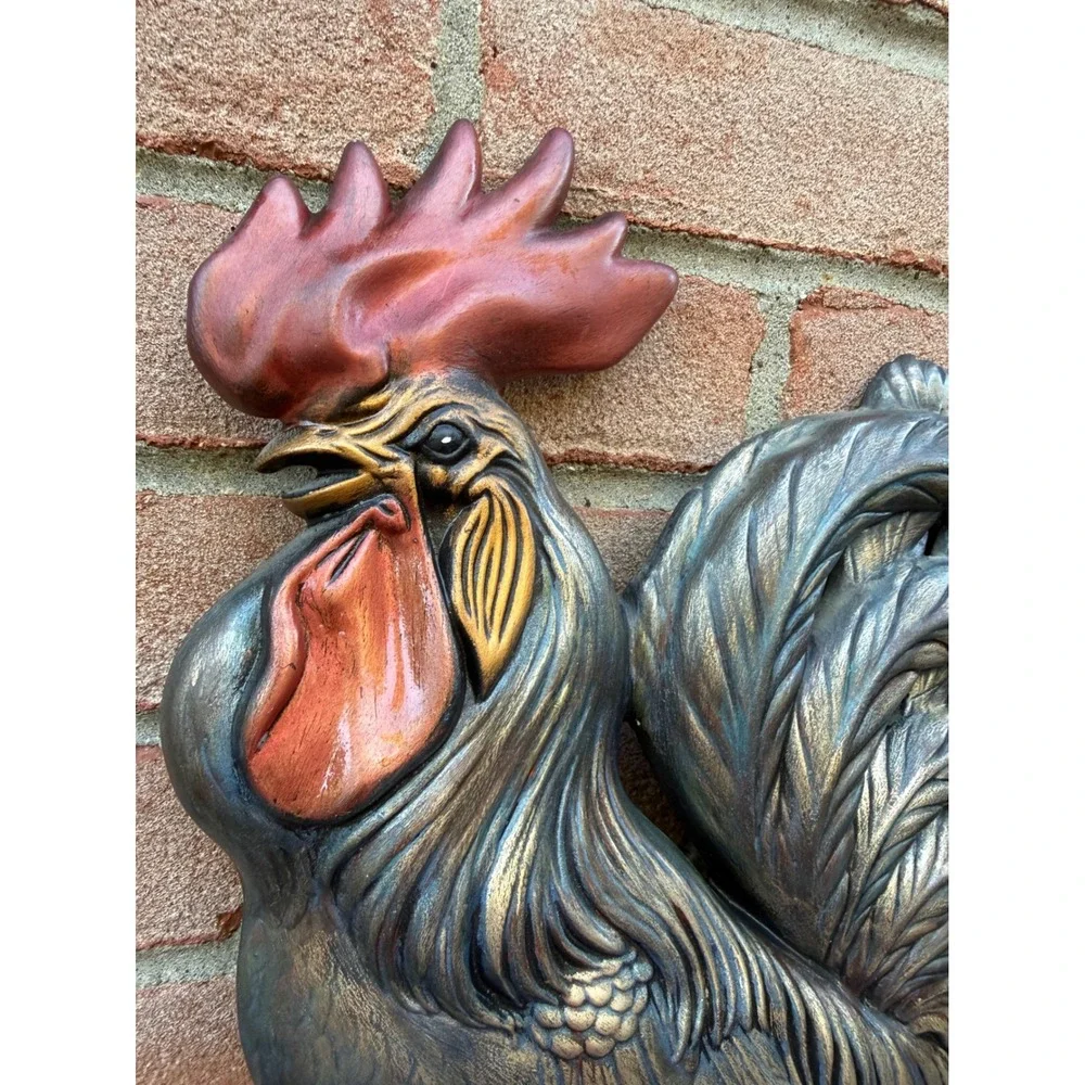 Atlantic Mold Vintage Ceramic Rooster Wall Hanging Farmhouse Decor Bronze Blue